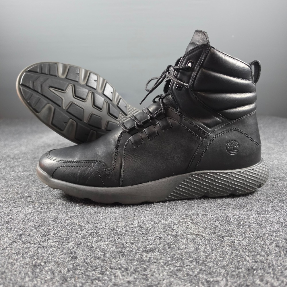 Timberland FlyRoam Boots Mens 11 Black Leather A1J1A High Top Sneaker Boot